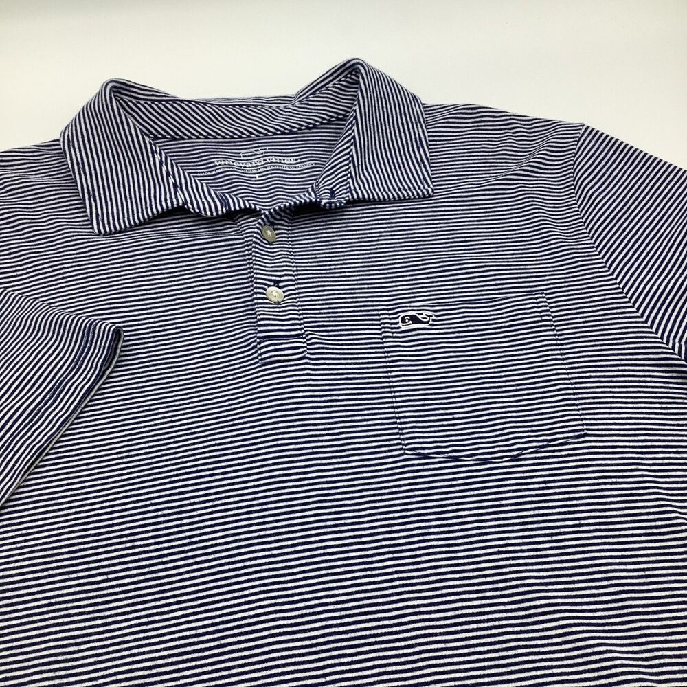 Vineyard Vines Mens Short Sleeve Polo Blue Striped Size Large